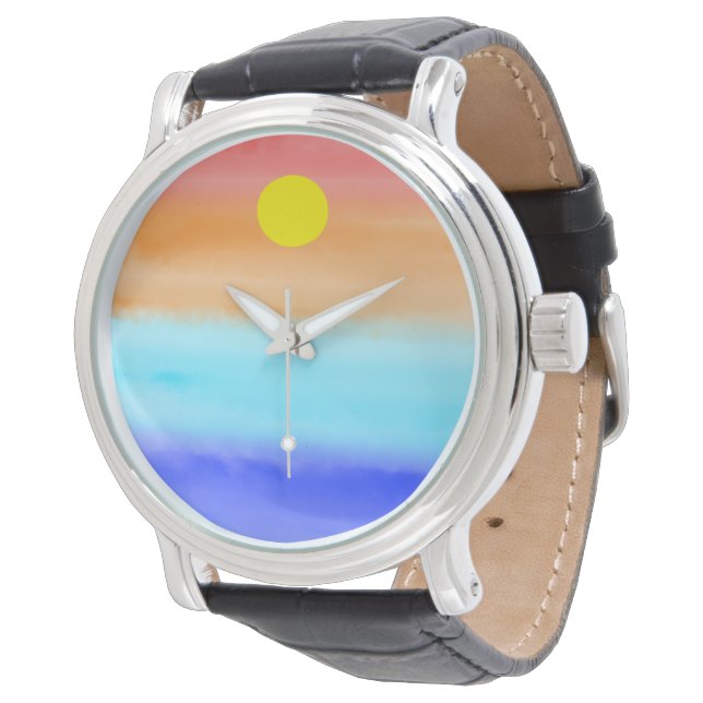 Montre Coucher de soleil sur l'aquarelle de l'océan Art A (Incliné)