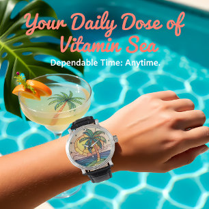 Montre Coucher de soleil tropical vitrail pastel
