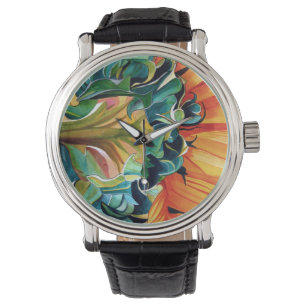 Montre Couleur de tournesol jaune peinture d'art original