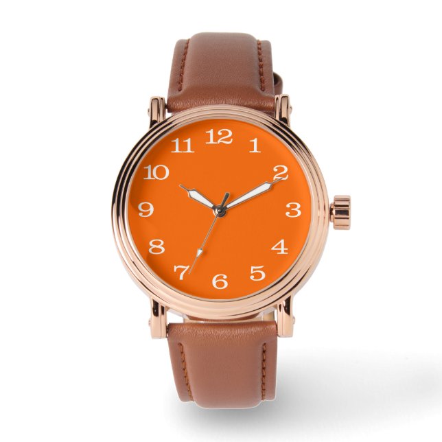 Montre couleur uni blanc néon orange (Recto)