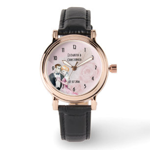 Montre Couple De Mariage Vintage Avec Rose Rose Personnal