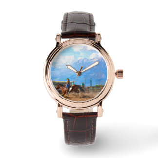 Montre Course de barils féminine de rodéo rustique occide