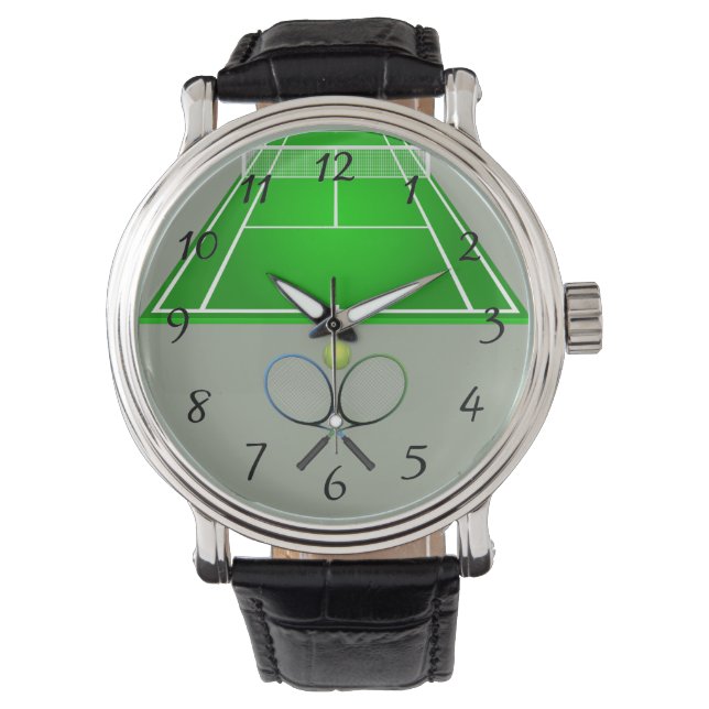 Montre Court de Tennis Animé et raquettes Grande horloge (devant)