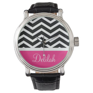 Montre Coussin rose noir personnalisé