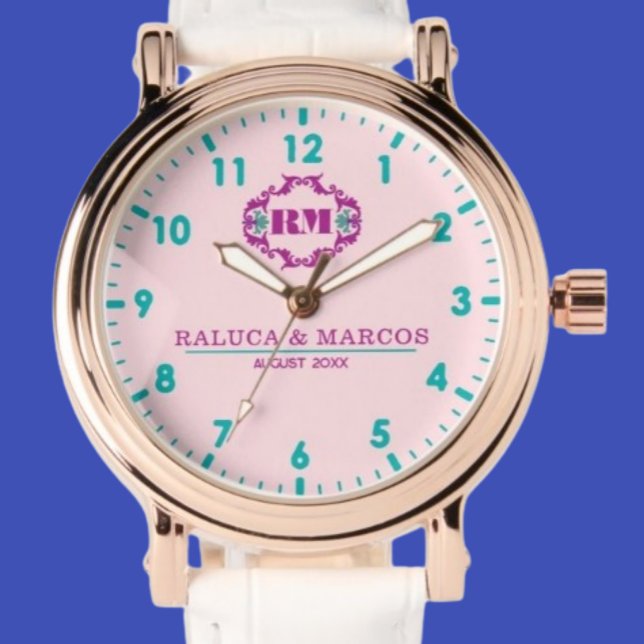 Montre Coustom couple names elegant monogram pink (Créateur téléchargé)