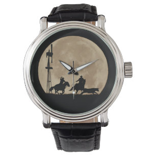 Montre Cowboys Roping Steer et Horses Pleine lune