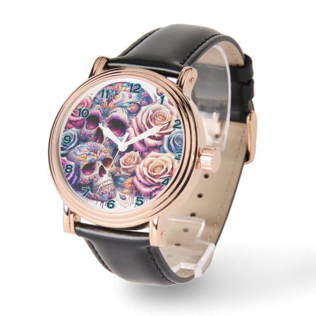 Montre Crâne à sucre floral (Angle)