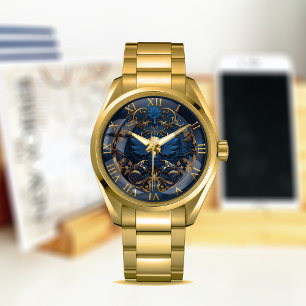 Montre #Crâne Art Décoratif vintage avec Bleu et Or