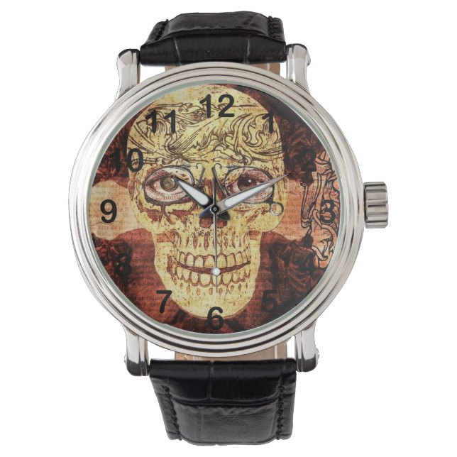 Montre crâne de shugar peint - steampunk (devant)