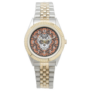 Montre Crâne de sucre avec des accents oranges