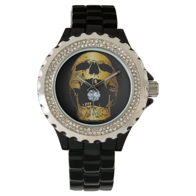 Montre Crâne doré crâne diamant crâne or (devant)