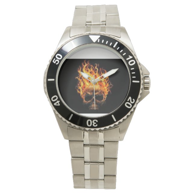 Montre crâne feu rolex couleur argent (devant)
