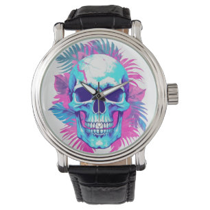 Montre Crâne floral en style Vaporwave