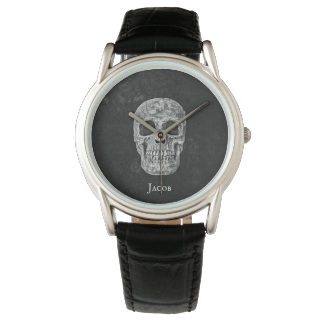 Montre Crâne Gothique Noir Et Blanc Grunge (devant)