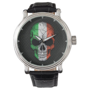 Montre Crâne italien de drapeau sur le graphique en acie