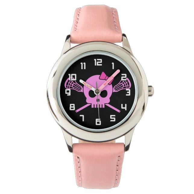 Montre crâne rose de crosse de fille (devant)