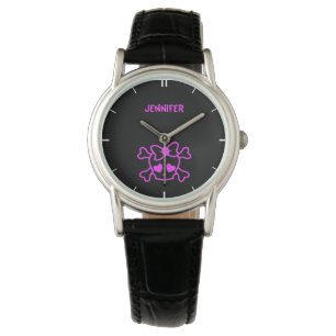 Montre Crâne rose girly emo avec arc nom ado filles