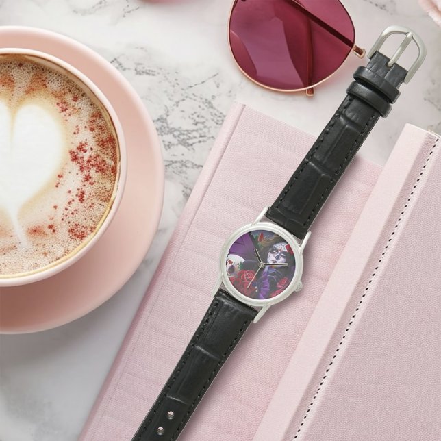 Montre Crâne sucre Roses rouges pourpre (Créateur téléchargé)