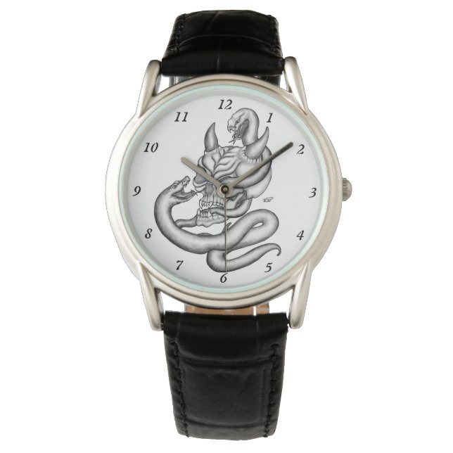 Montre Crâne - Tête diabolique avec serpent (devant)