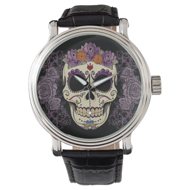Montre crâne vintage et Rose (devant)