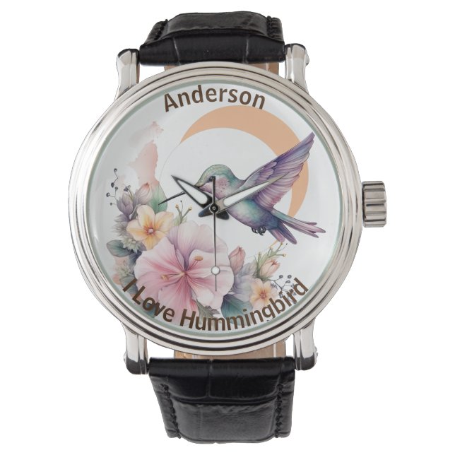 Montre Créez votre propre aquarelle Hummingbird Nom perso (devant)