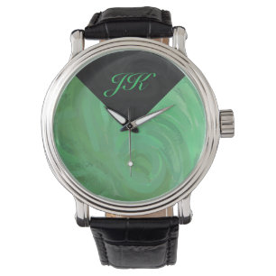 Montre Crème d'émeraude et monogramme noir
