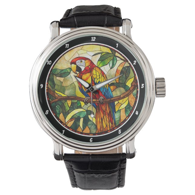Montre Crimson Jungle Time" - Stained Glass Red Parrot (devant)