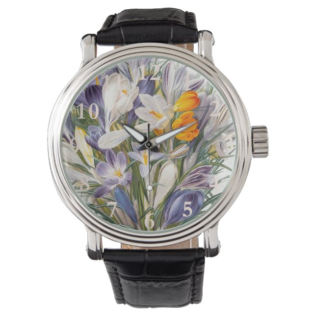 Montre Crocus Spring Flower Botanique Floral Art (devant)