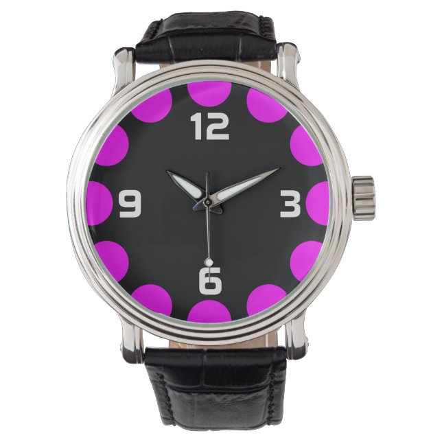 Montre Croissant couleur - Magenta sur le noir (devant)