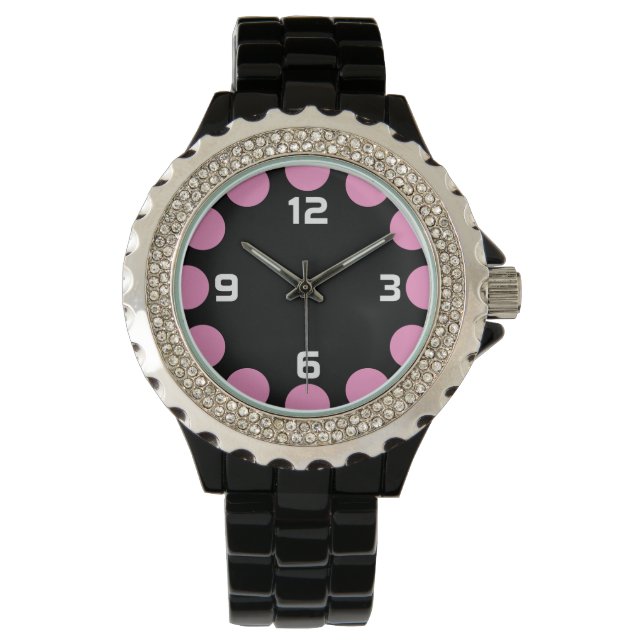 Montre Croissant couleur - rose sur noir (devant)