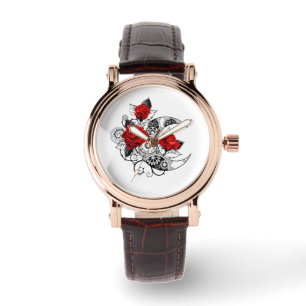 Montre Croissant mécanique avec roses rouges