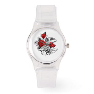 Montre Croissant mécanique avec roses rouges