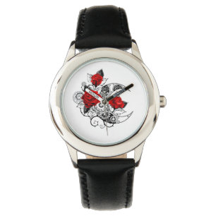 Montre Croissant mécanique avec roses rouges