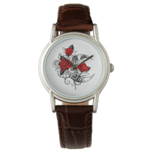 Montre Croissant mécanique avec roses rouges