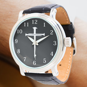 Montre Croix Blanche Moderne à Trois Clous