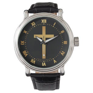 Montre Croix chrétienne de base en or noir