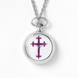 Montre Croix chrétienne pourpre