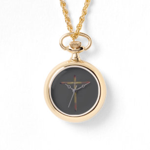 Montre Croix chrétienne sur fond noir