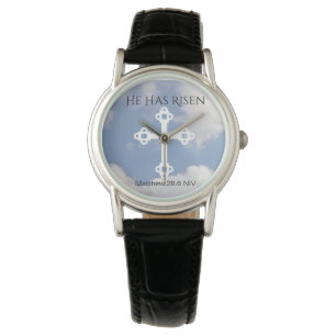 Montre Croix dans Ciel nuageux Résurrection Bleu Cadeau 