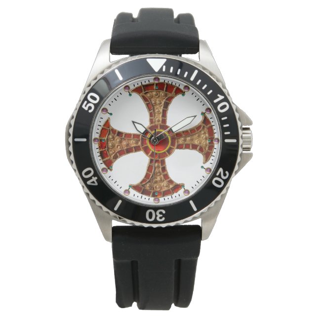 Montre CROIX DE CONSÉCURITÉ ANTIQUE Pierres rouges de rub (devant)