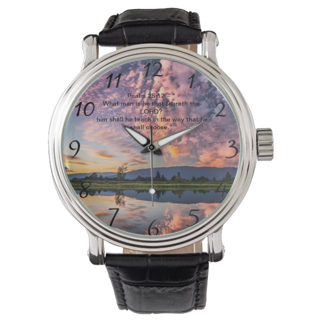 Montre Croix de foi chrétienne avec Psaume 25:12 (devant)