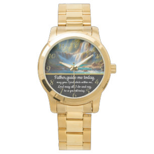Montre Croix de foi chrétienne en or avec Père, guide-moi