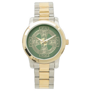 Montre Croix et Shamrock celtique d'Irlande d'or