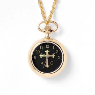Montre Croix-or chrétienne avec monogramme