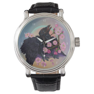 Montre Crow naissant avec fleurs de pomme