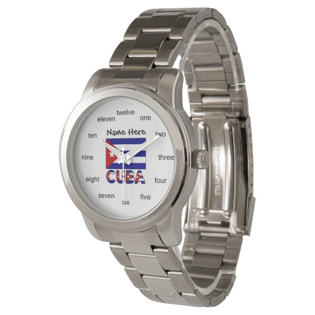 Montre Cuba et Drapeau bleu foncé cubain Personnalisé (Incliné)