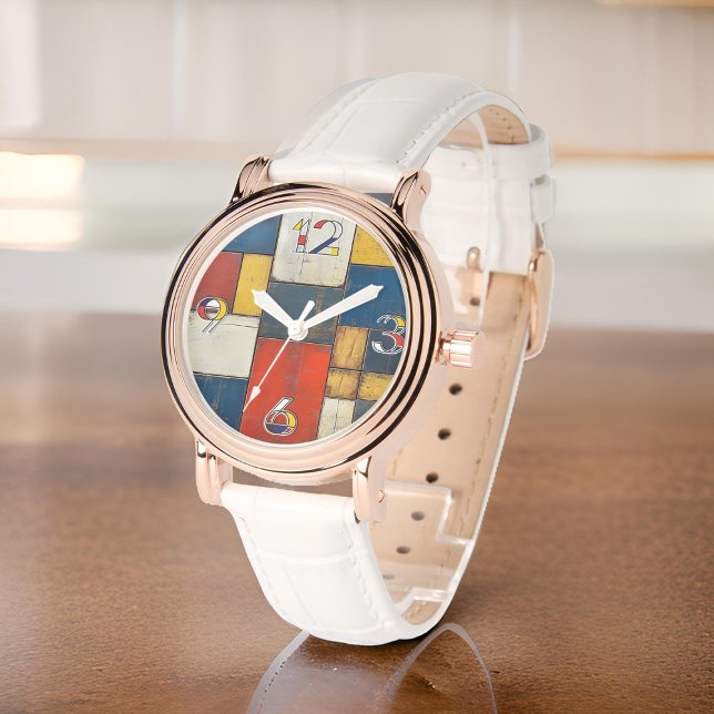 Montre Cubisme géométrique moderne Motif Bois Arrière - p (Créateur téléchargé)