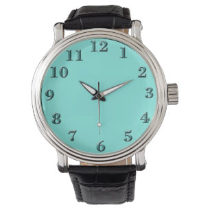 Montre Cuir Vintage noir Arrière - plan turquoise