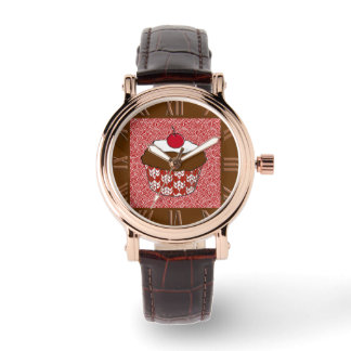 Montre Cupcake au chocolat sur Motif rouge et blanc