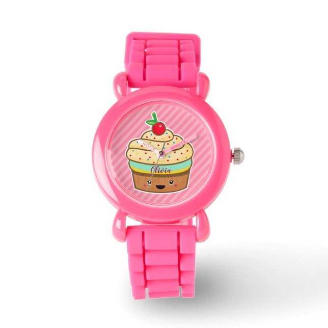 Montre Cupcake rose rétro parties scintillant fille enfan (Recto)